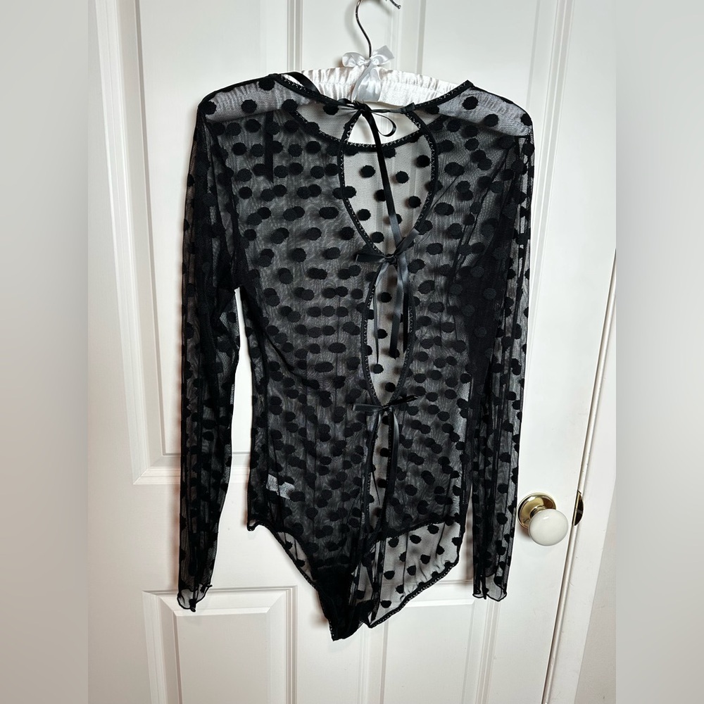 Hanky Panky Black Polka Dot Sheer Bodysuit - Picture 4 of 7